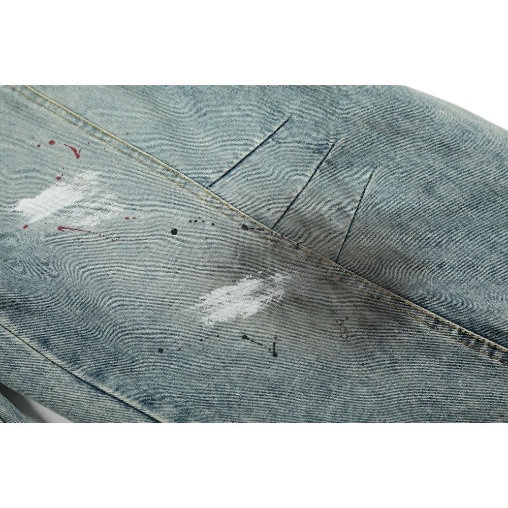 Retro Cat Whiskering Splatter Paint Belt Jeans - Thrashink