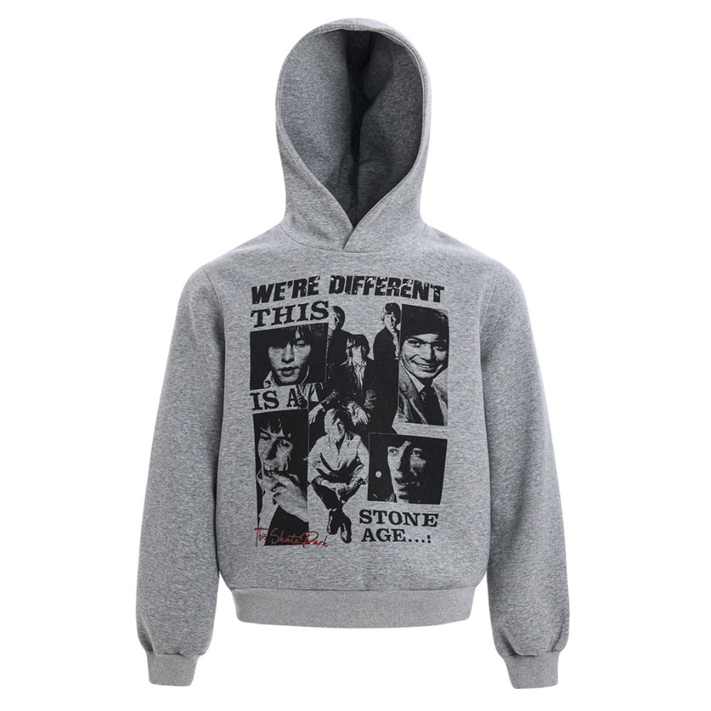 Retro Character Collage Pattern Printed Hoodie - Thrashink