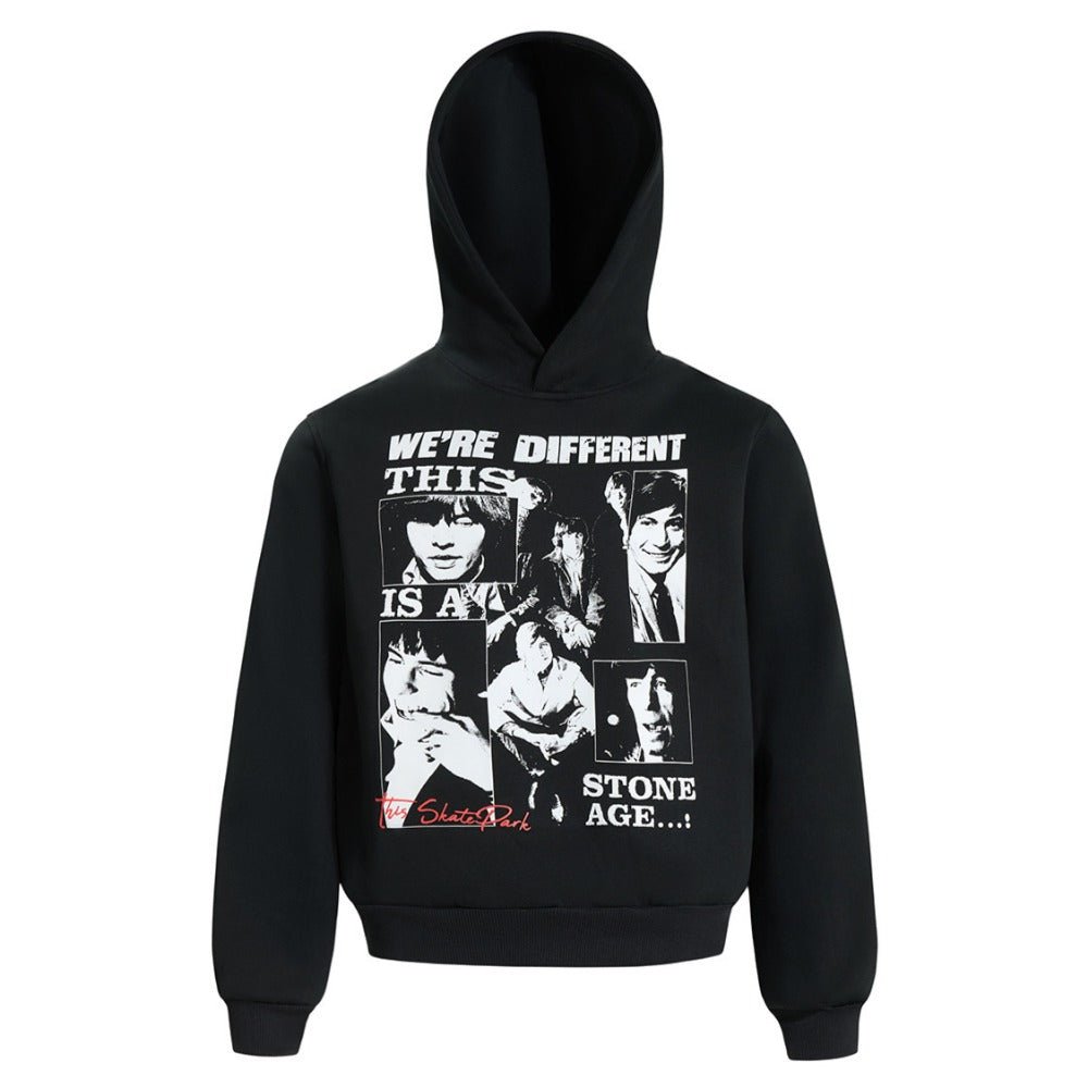 Retro Character Collage Pattern Printed Hoodie - Thrashink