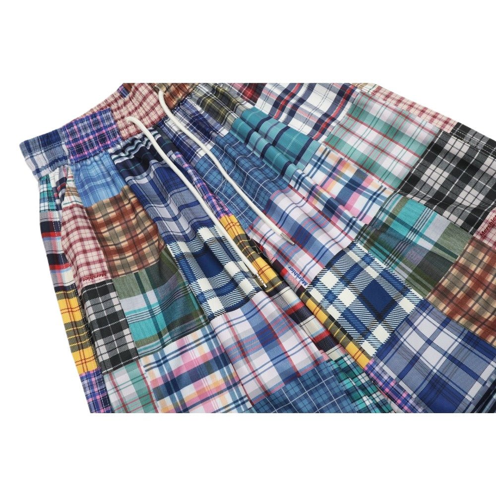 Retro Color Block Checkered Wide - leg Pants - Thrashink