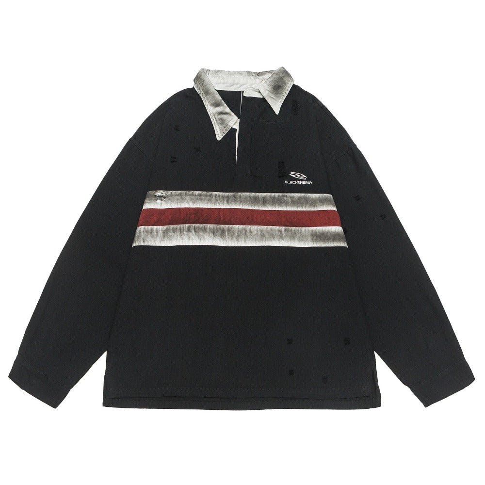 Retro Contrast Striped Distressed Sweatshirt - Thrashink