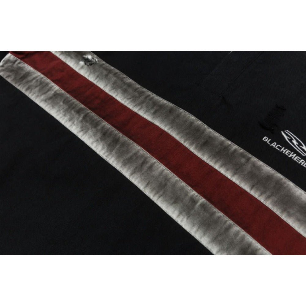 Retro Contrast Striped Distressed Sweatshirt - Thrashink