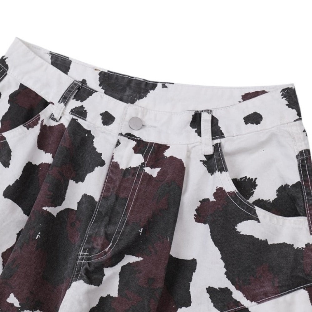 Retro Cow Print Camouflage Cropped Pants - Thrashink