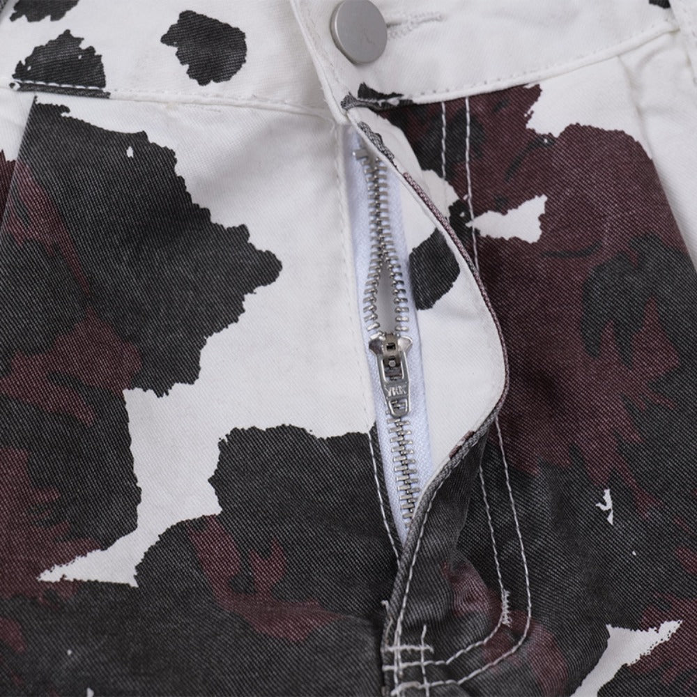 Retro Cow Print Camouflage Cropped Pants - Thrashink