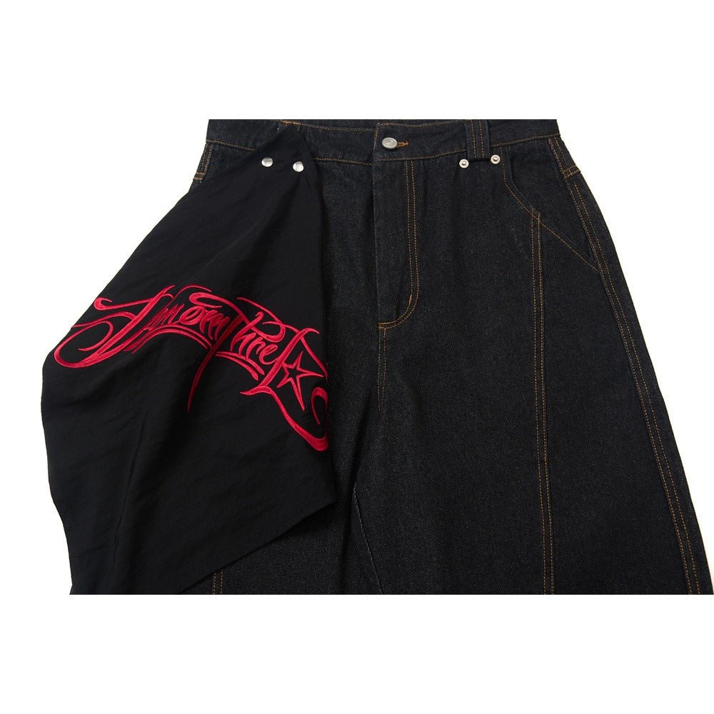 Retro Detachable Embroidery Scarf Jeans - Thrashink