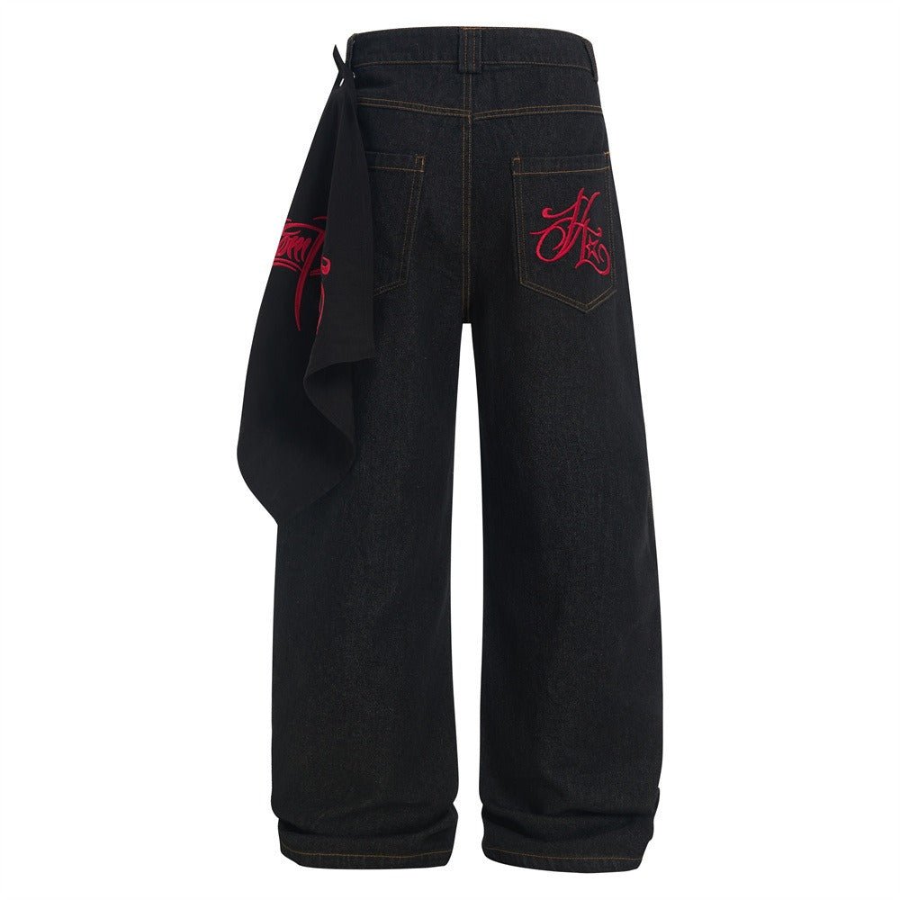 Retro Detachable Embroidery Scarf Jeans - Thrashink
