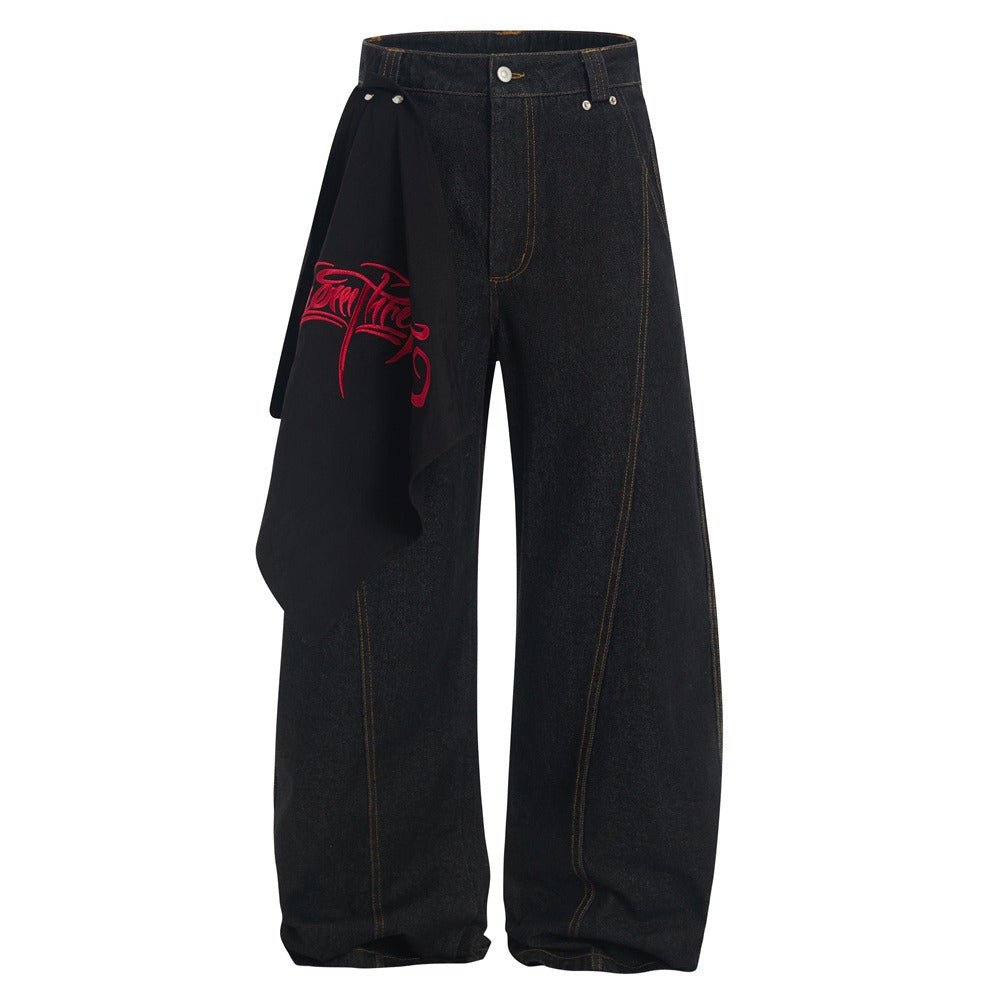 Retro Detachable Embroidery Scarf Jeans - Thrashink