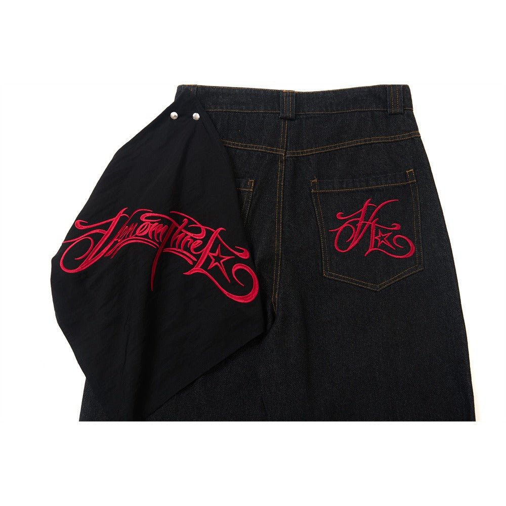 Retro Detachable Embroidery Scarf Jeans - Thrashink