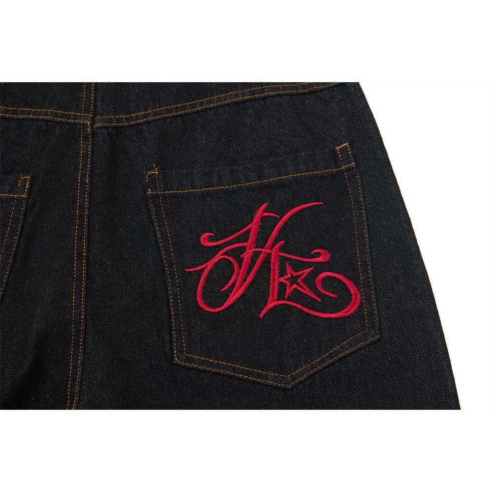 Retro Detachable Embroidery Scarf Jeans - Thrashink