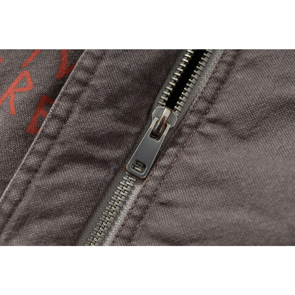 Retro Distressed Graffiti High - neck Cotton Jacket - Thrashink