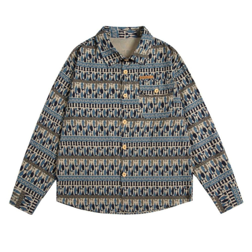Retro Ethnic Style Casual Collar Shirt - Thrashink