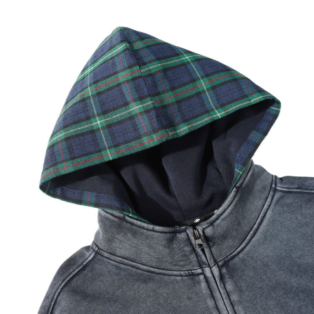 Retro Fake Two Pieces Plaid Patchwork Hoodie - Thrashink
