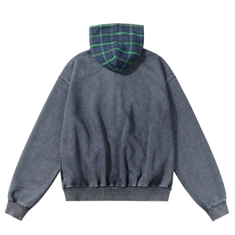 Retro Fake Two Pieces Plaid Patchwork Hoodie - Thrashink