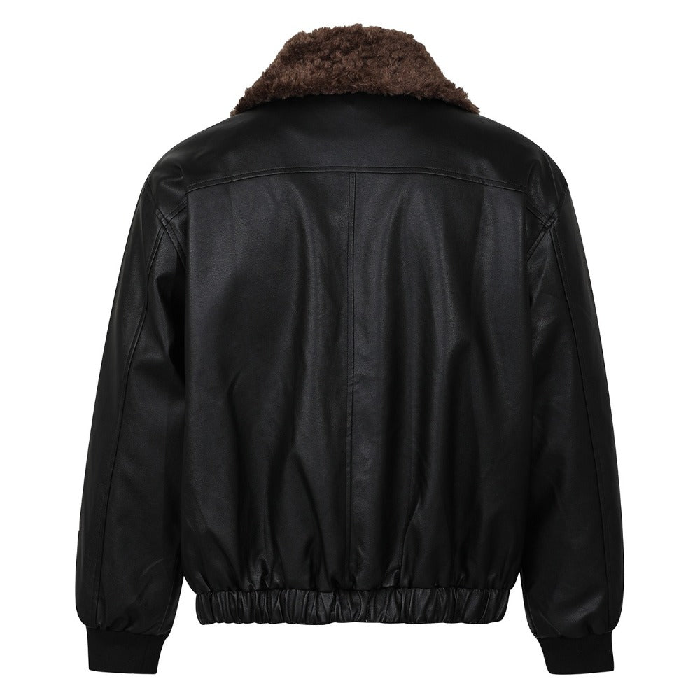 Retro Faux Fur Collar Leather Jacket - Thrashink