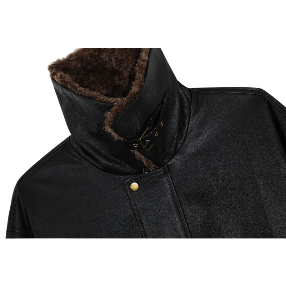 Retro Faux Fur Collar Leather Jacket - Thrashink