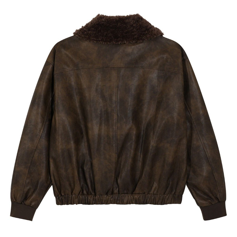 Retro Faux Fur Collar Leather Jacket - Thrashink
