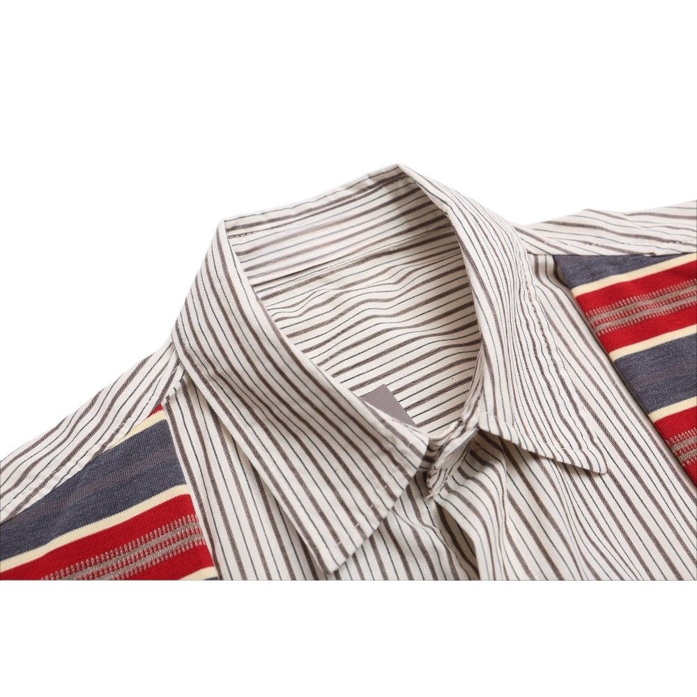 Retro Faux Two - piece Shawl - striped Shirt - Thrashink
