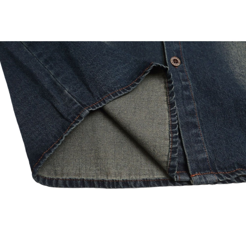 Retro Flocking Letter Embroidery Denim Shirt - Thrashink