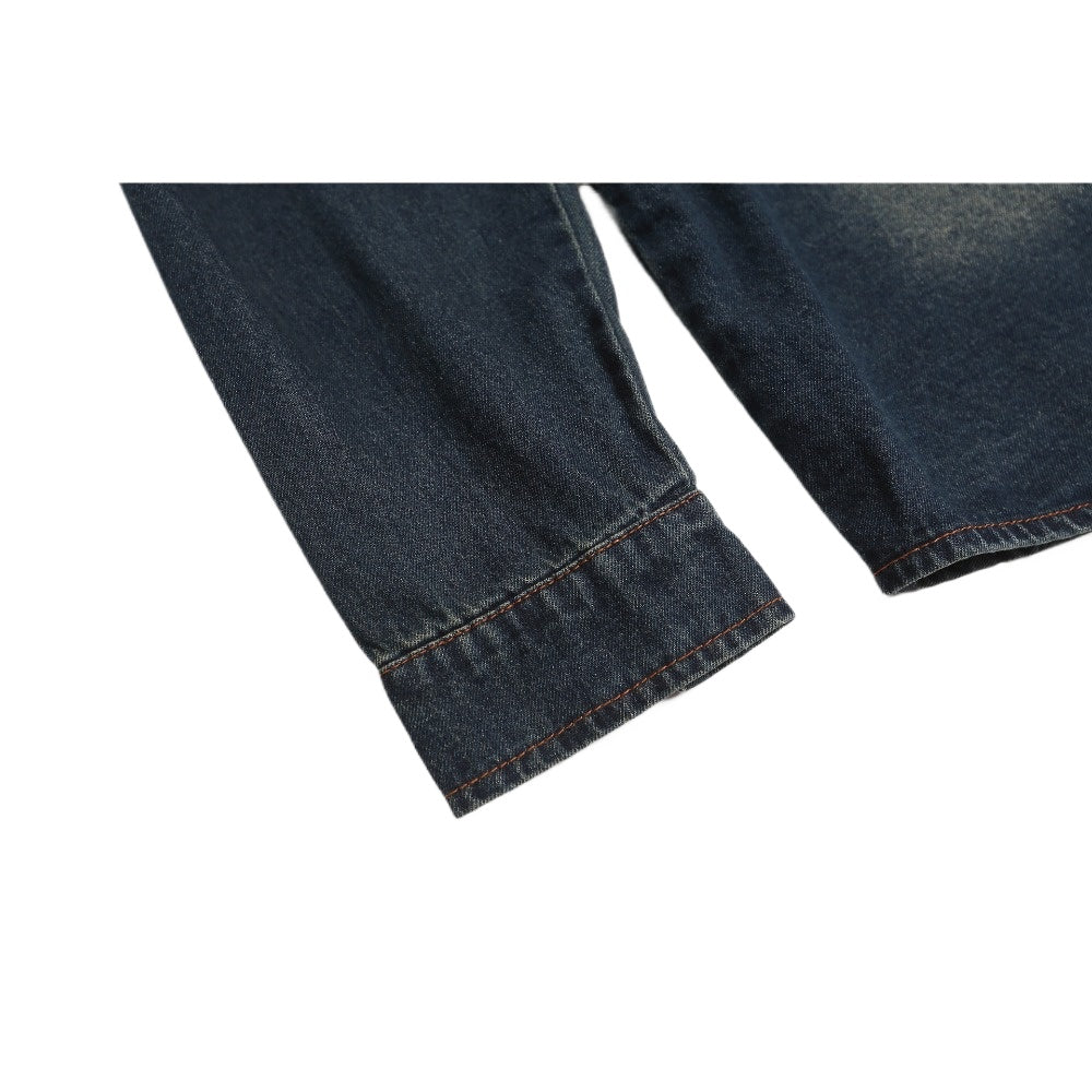 Retro Flocking Letter Embroidery Denim Shirt - Thrashink