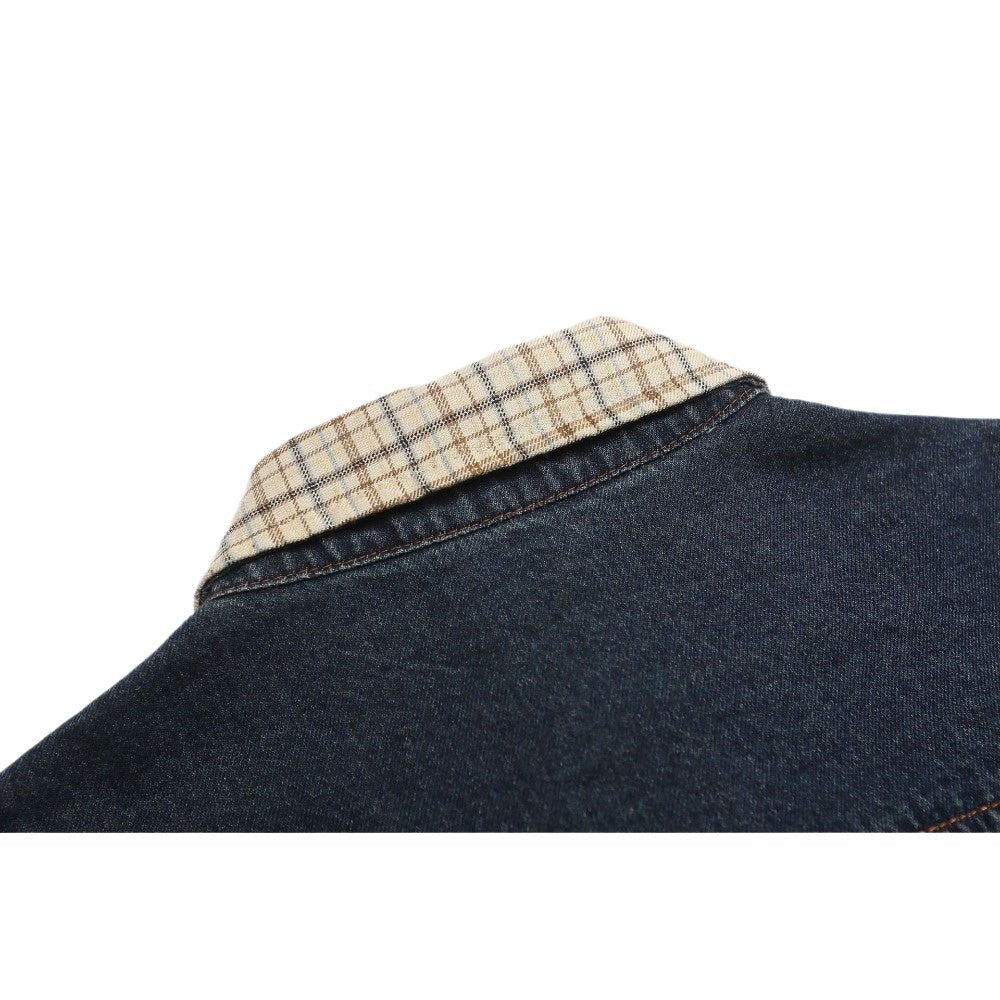 Retro Flocking Letter Embroidery Denim Shirt - Thrashink