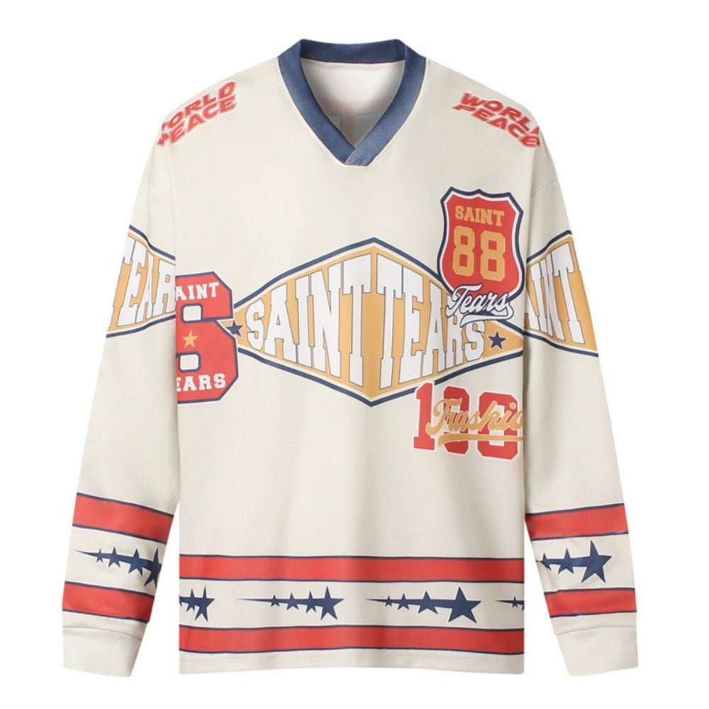 Retro Full - print Letter Contrast Color T-Shirt - Thrashink