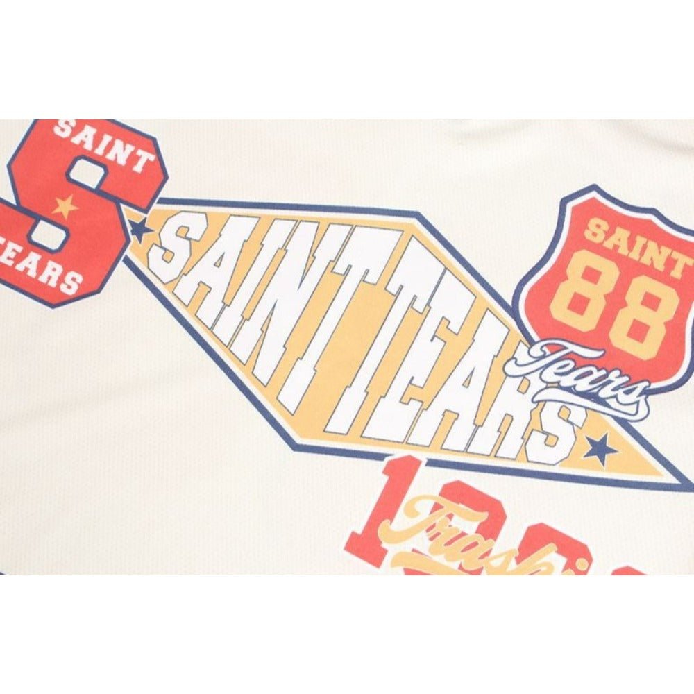 Retro Full - print Letter Contrast Color T-Shirt - Thrashink