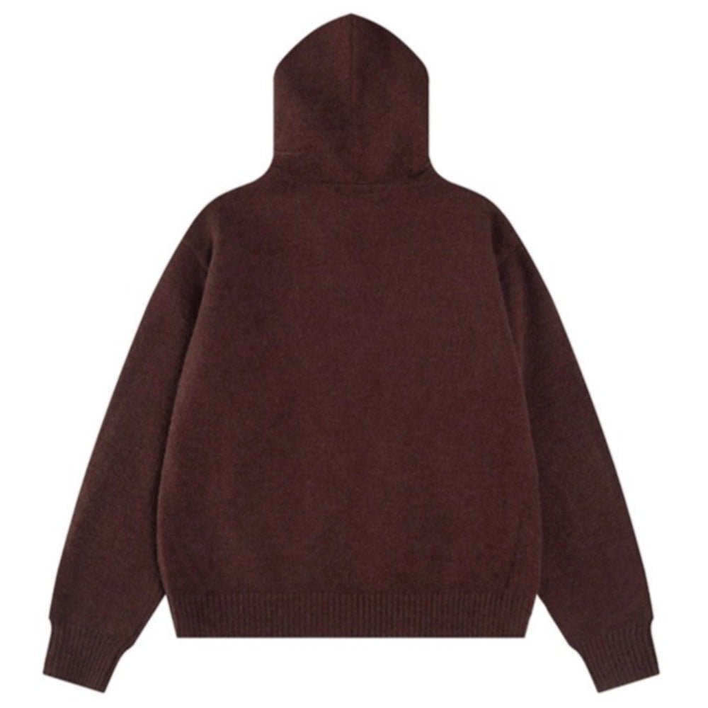 Retro Fur Collar Beaded Knit Zip Jacket - Thrashink