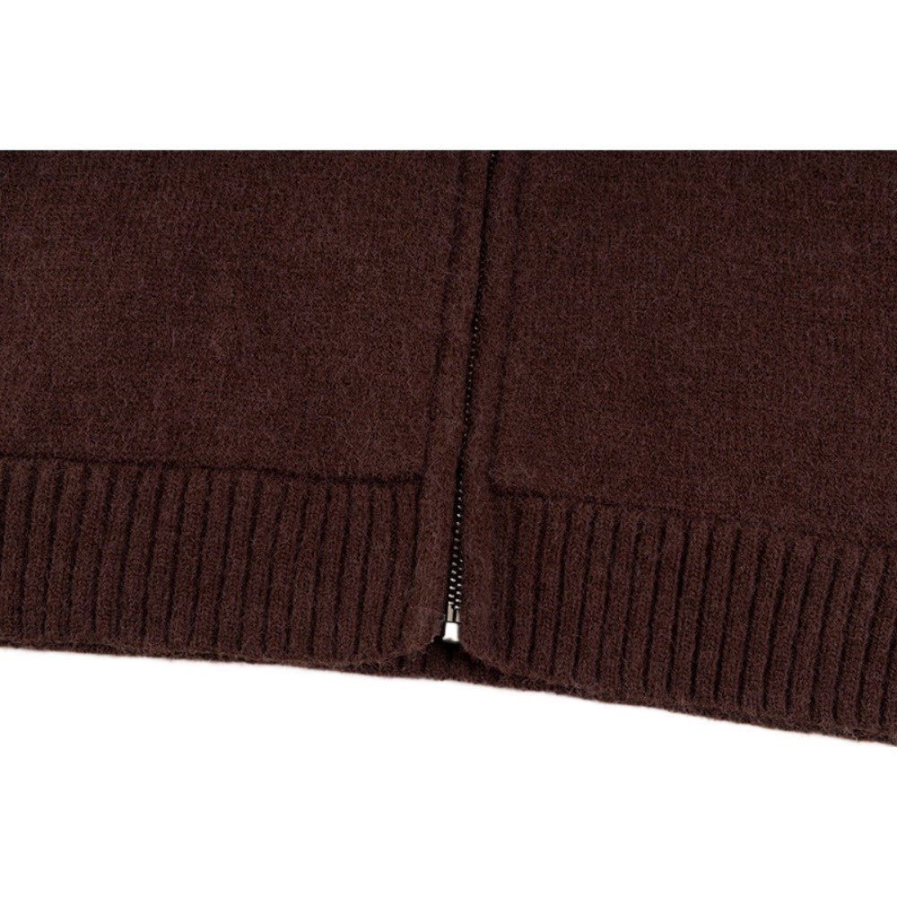 Retro Fur Collar Beaded Knit Zip Jacket - Thrashink