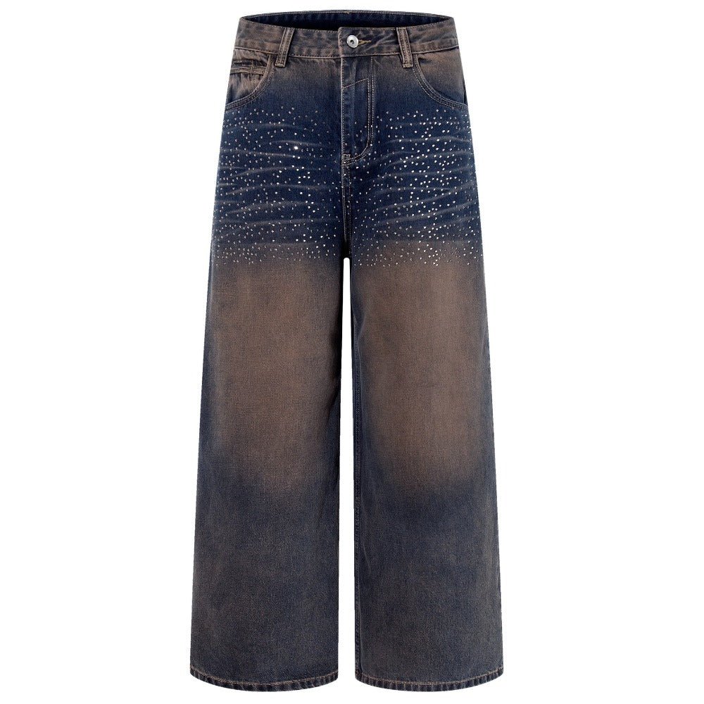 Retro Gradient Rhinestone Wide - Leg Jeans - Thrashink