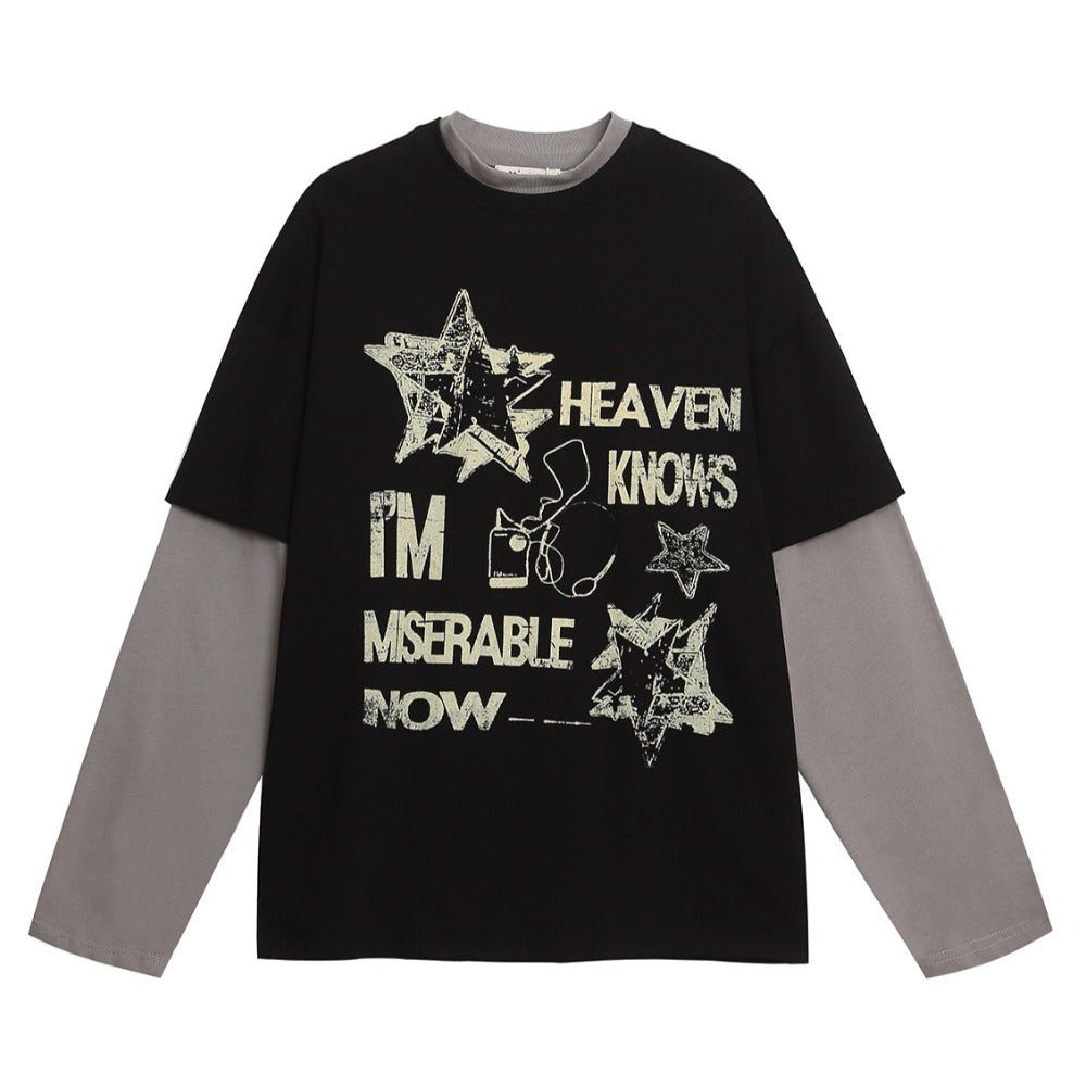 Retro Letter Print Fake Two - piece Shirt - Thrashink