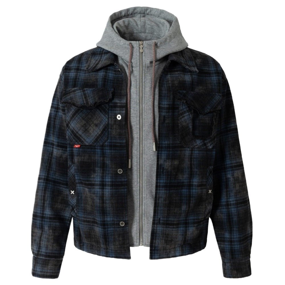 Retro Plaid Fake Two - piece Hooded Cotton Jacket - Thrashink