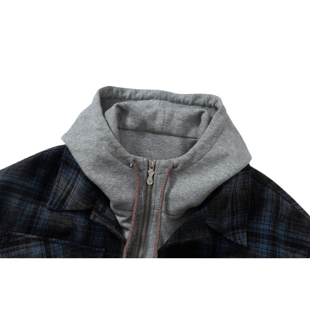 Retro Plaid Fake Two - piece Hooded Cotton Jacket - Thrashink