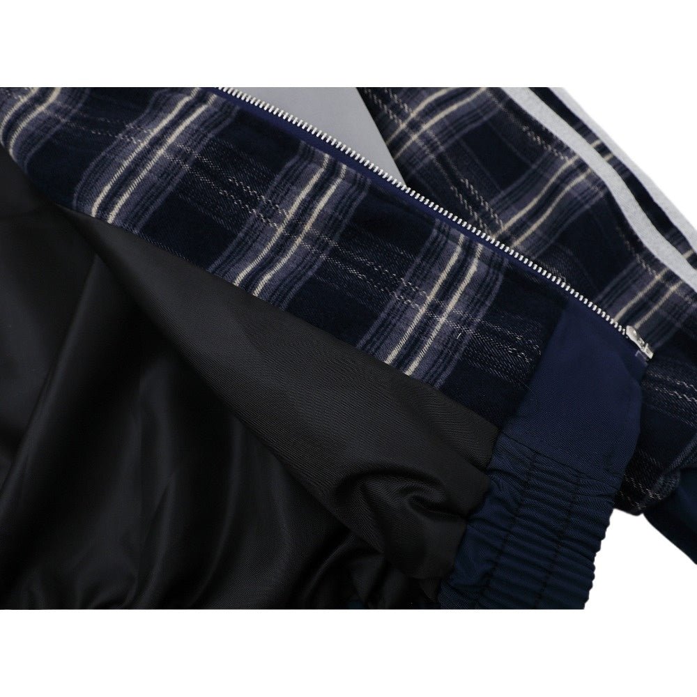 Retro Plaid Spliced Zip - Up Hoodie - Thrashink