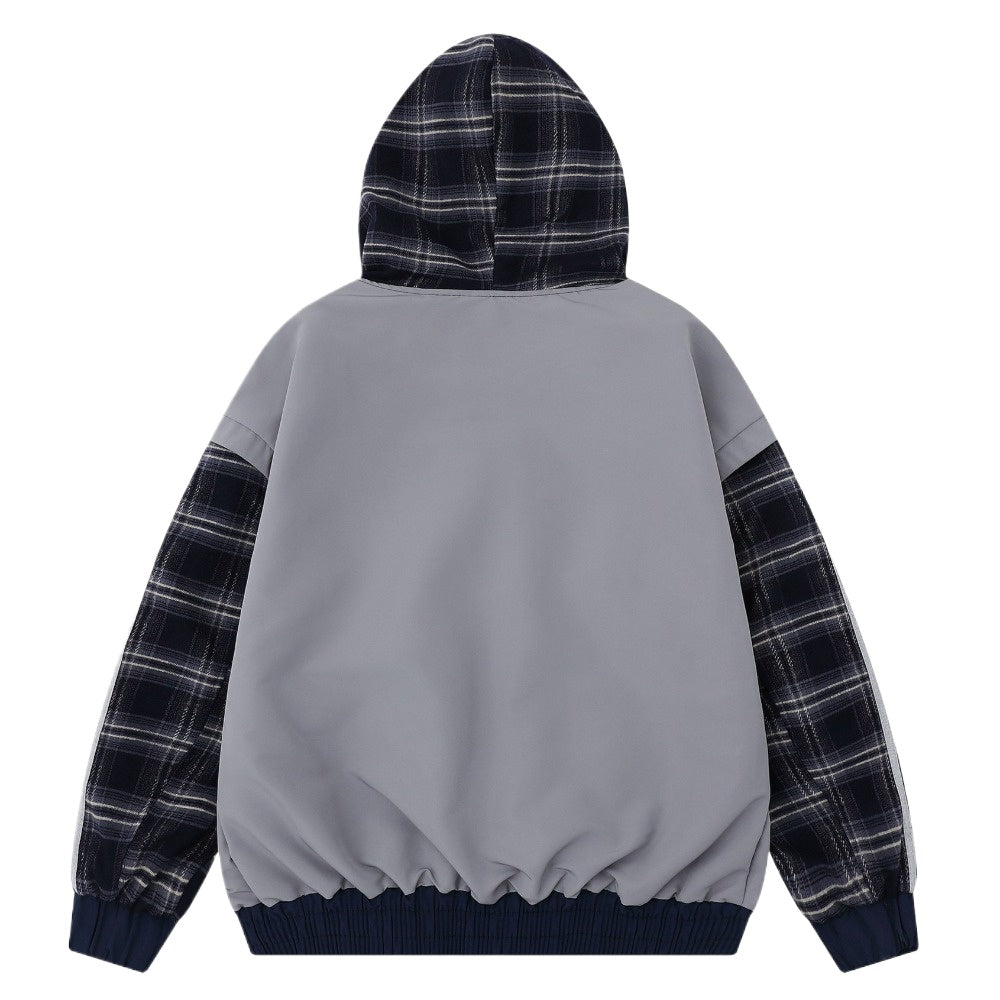 Retro Plaid Spliced Zip - Up Hoodie - Thrashink