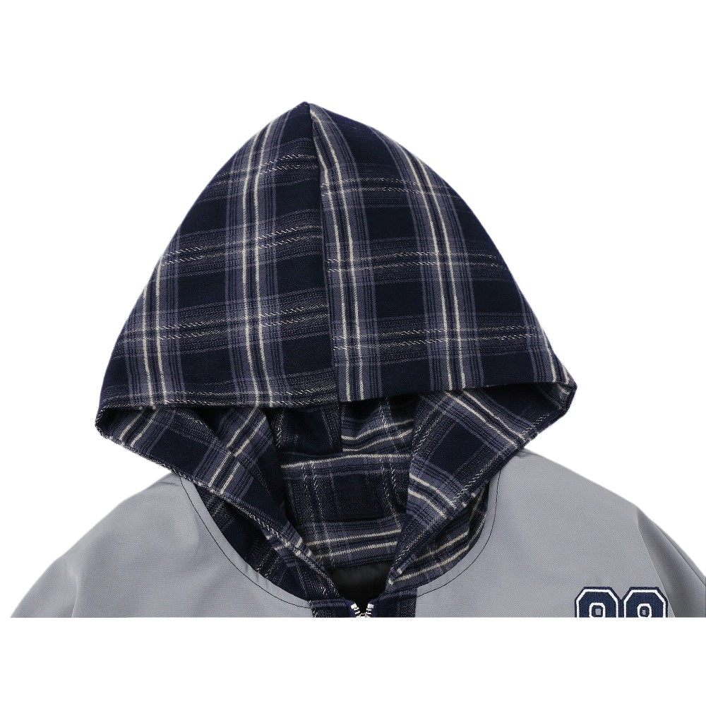 Retro Plaid Spliced Zip - Up Hoodie - Thrashink