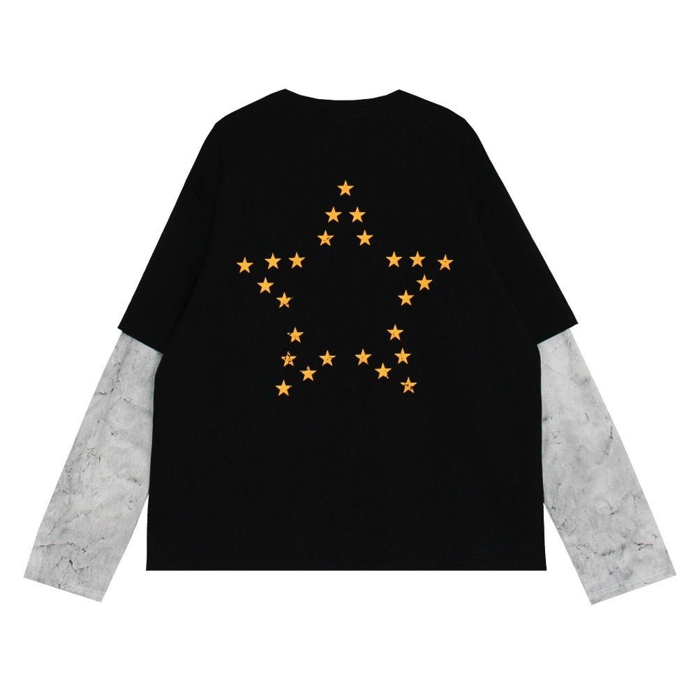 Retro Print Fake Two Piece T-Shirt - Thrashink