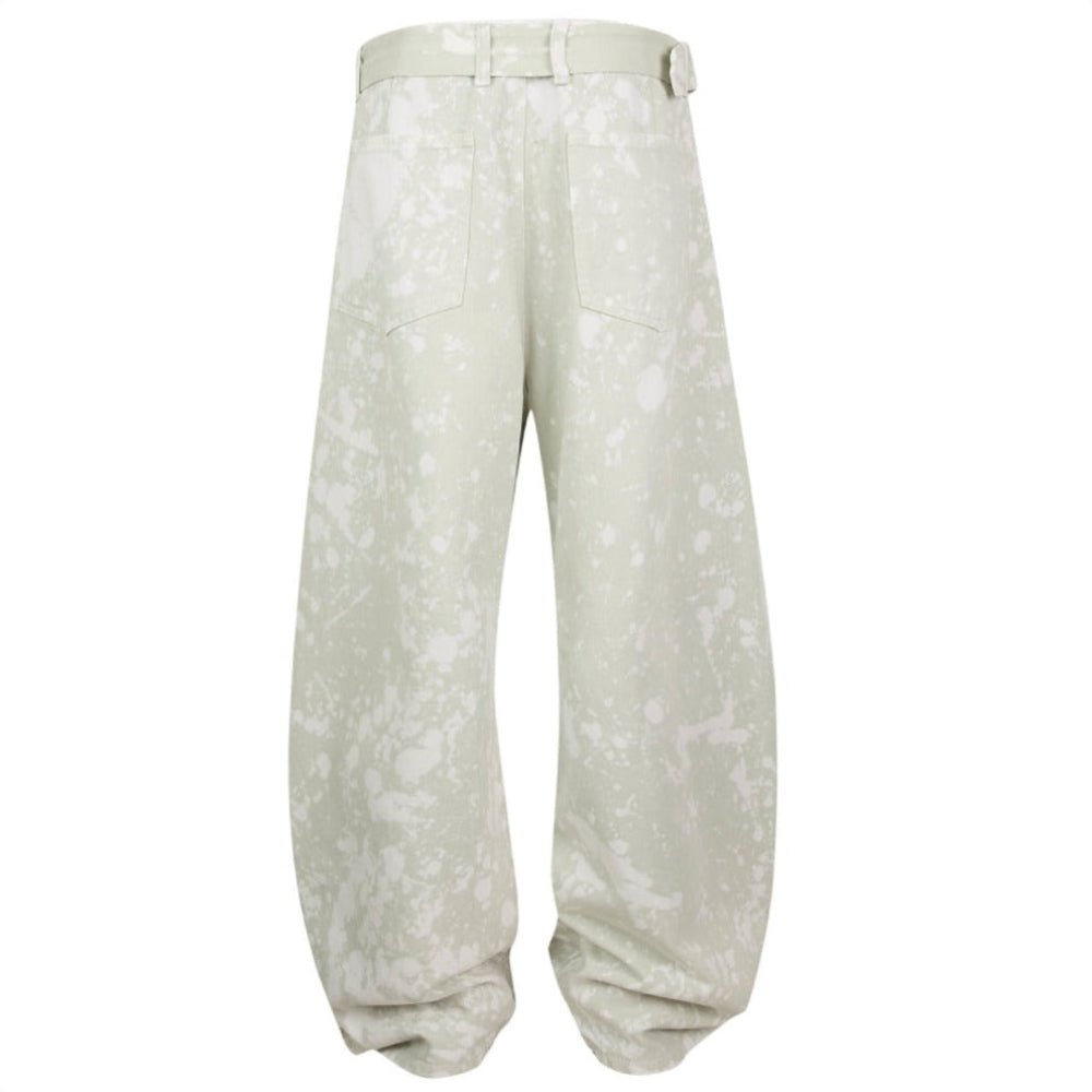 Retro Splatter Ink Sage Green Wide - leg Pants - Thrashink