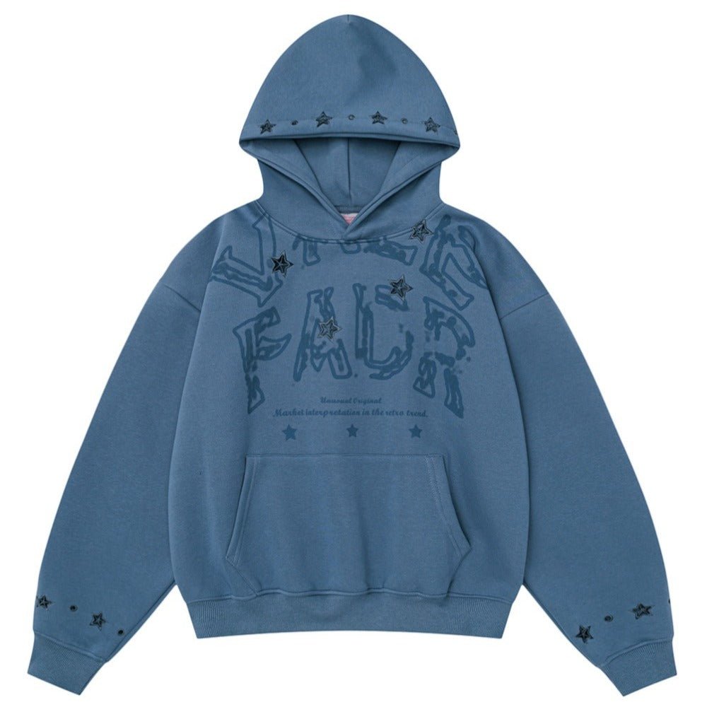 Retro Star Embroidered Cutout Hoodie - Thrashink