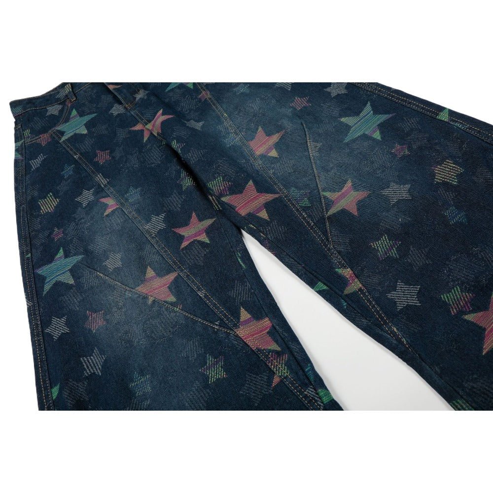 Retro Star Patterned Baggy Jeans - Thrashink