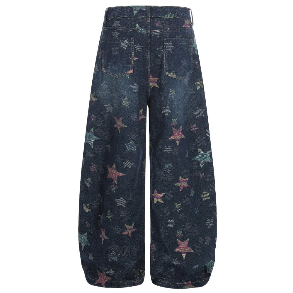 Retro Star Patterned Baggy Jeans - Thrashink