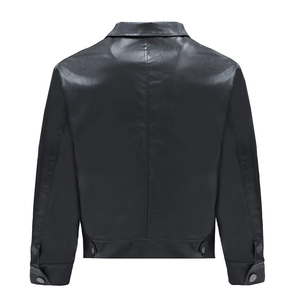 Retro Structured Patchwork PU Leather Jacket - Thrashink