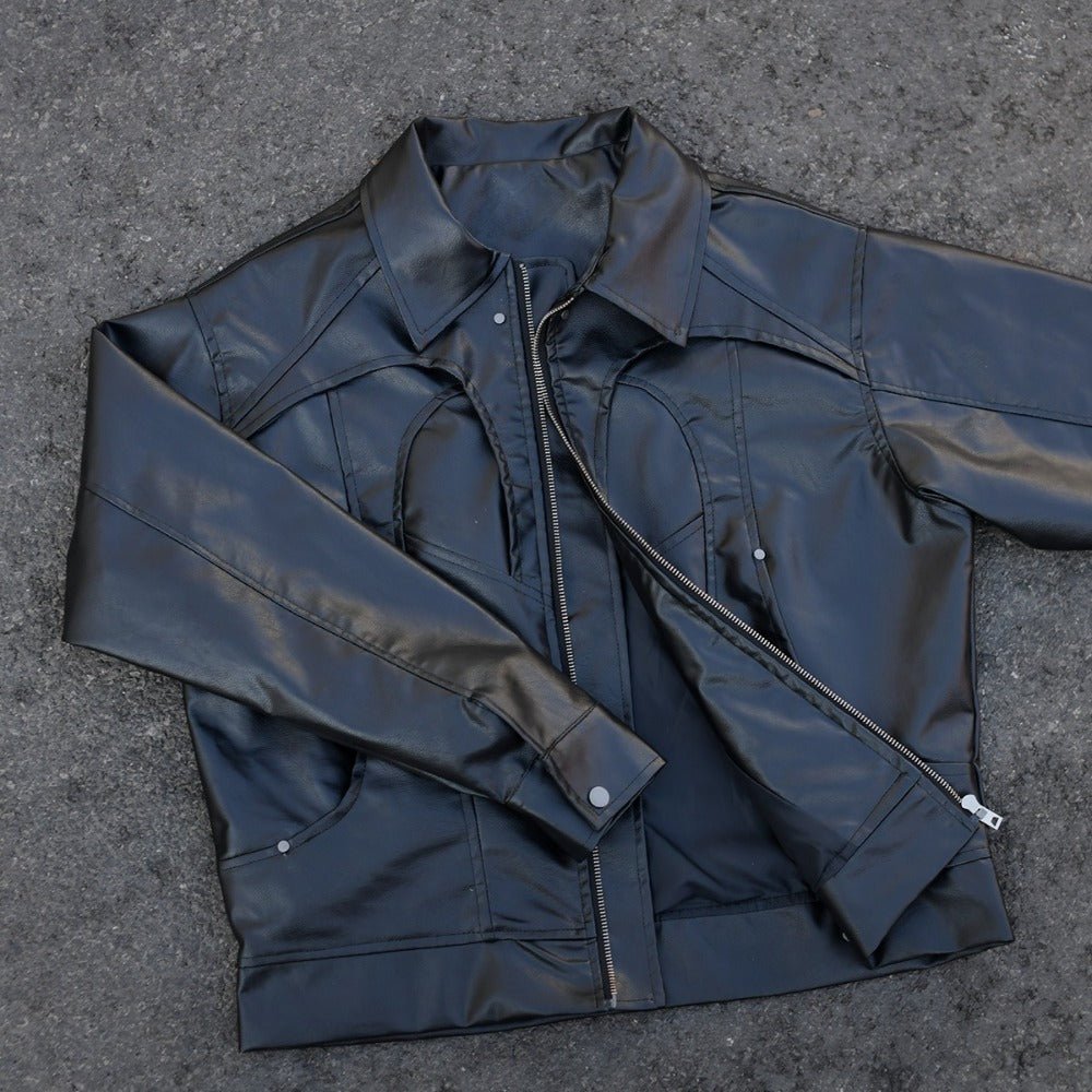 Retro Structured Patchwork PU Leather Jacket - Thrashink