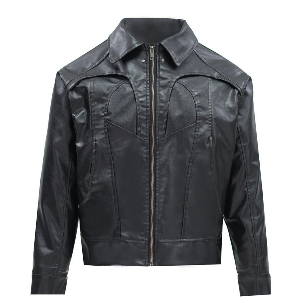 Retro Structured Patchwork PU Leather Jacket - Thrashink