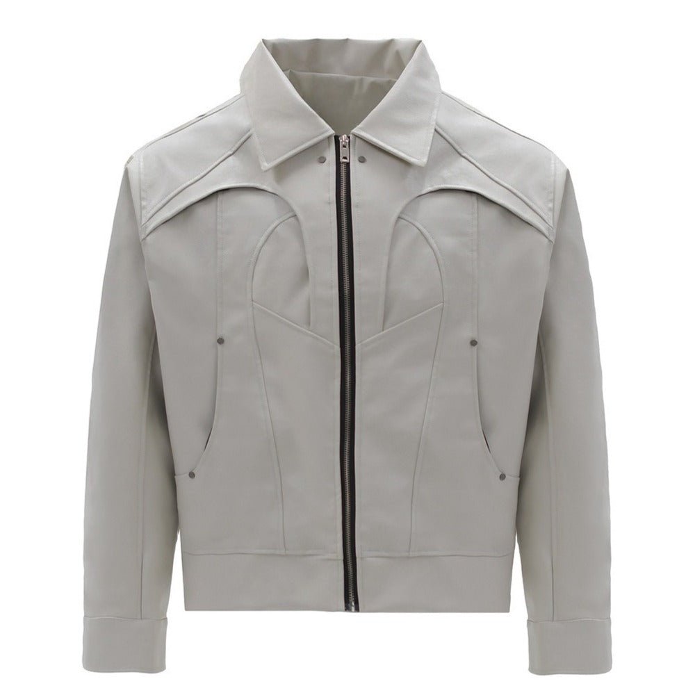 Retro Structured Patchwork PU Leather Jacket - Thrashink