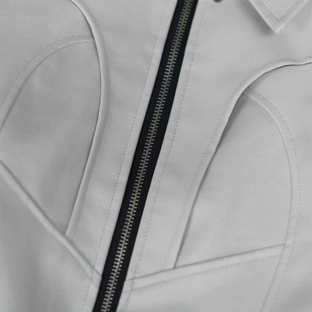 Retro Structured Patchwork PU Leather Jacket - Thrashink