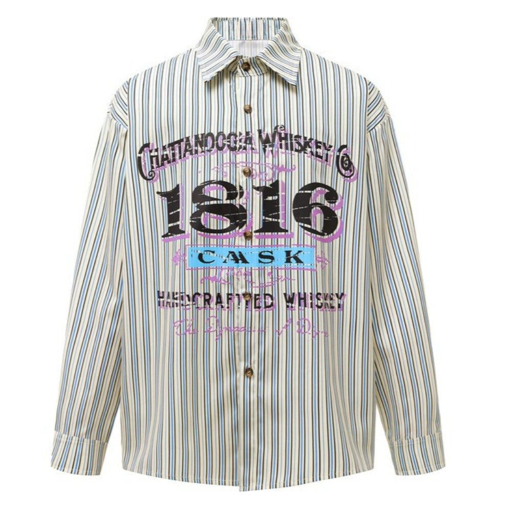 Retro Vertical Stripe Digital Print Shirt - Thrashink