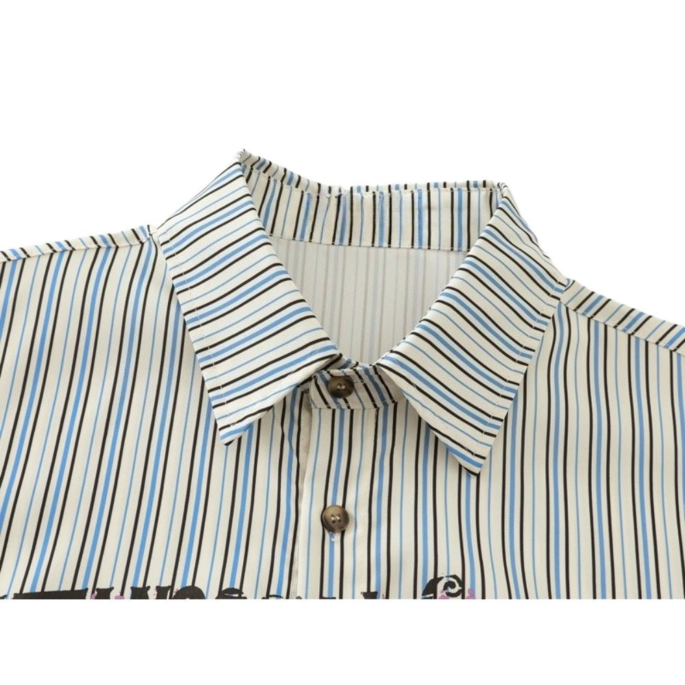 Retro Vertical Stripe Digital Print Shirt - Thrashink