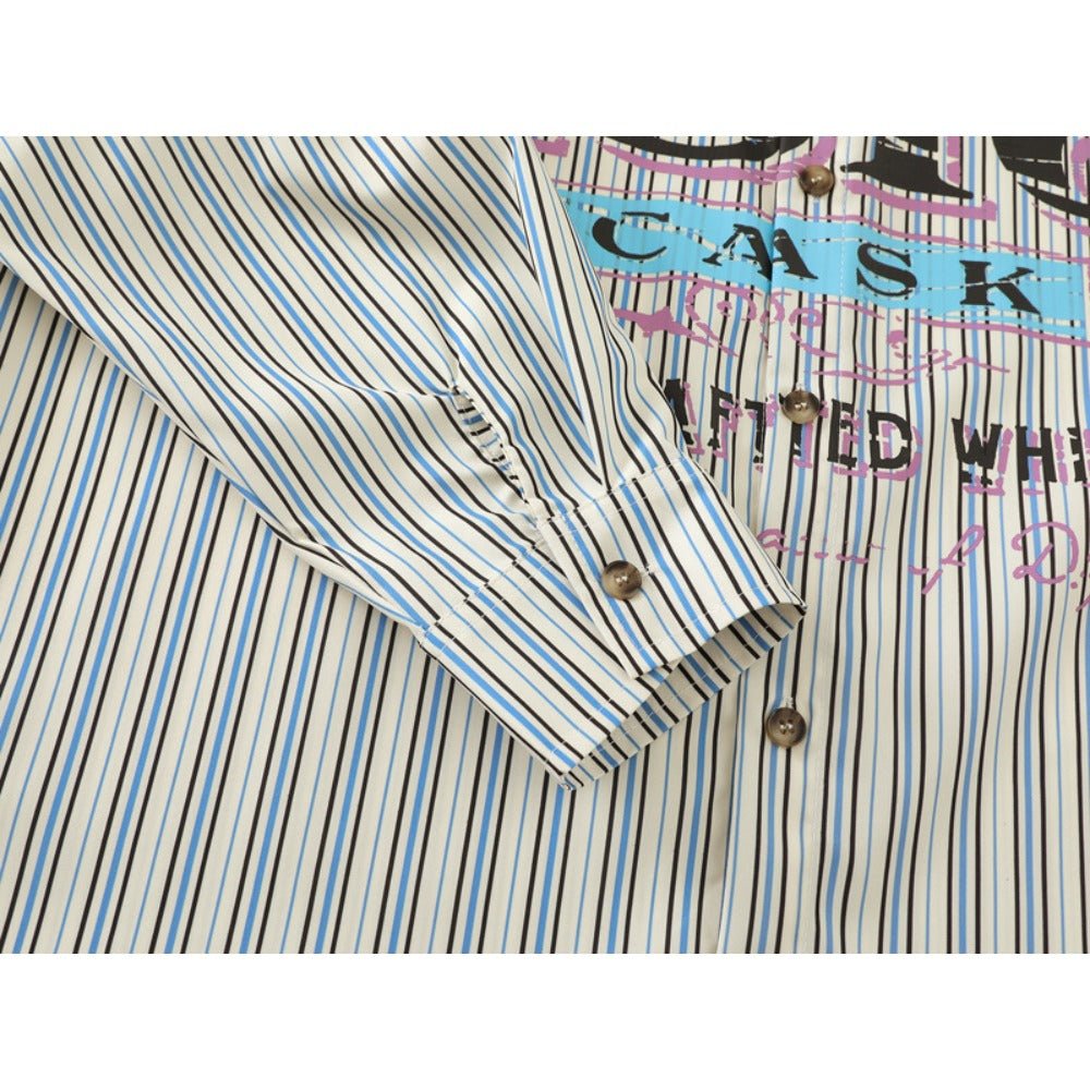 Retro Vertical Stripe Digital Print Shirt - Thrashink