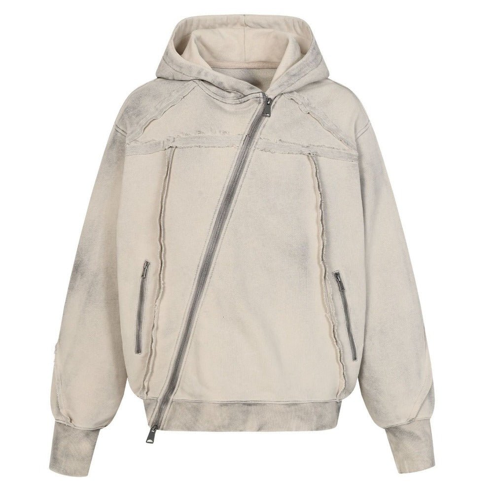 Retro Washed Water Slanted Zipper Hoodie - Thrashink