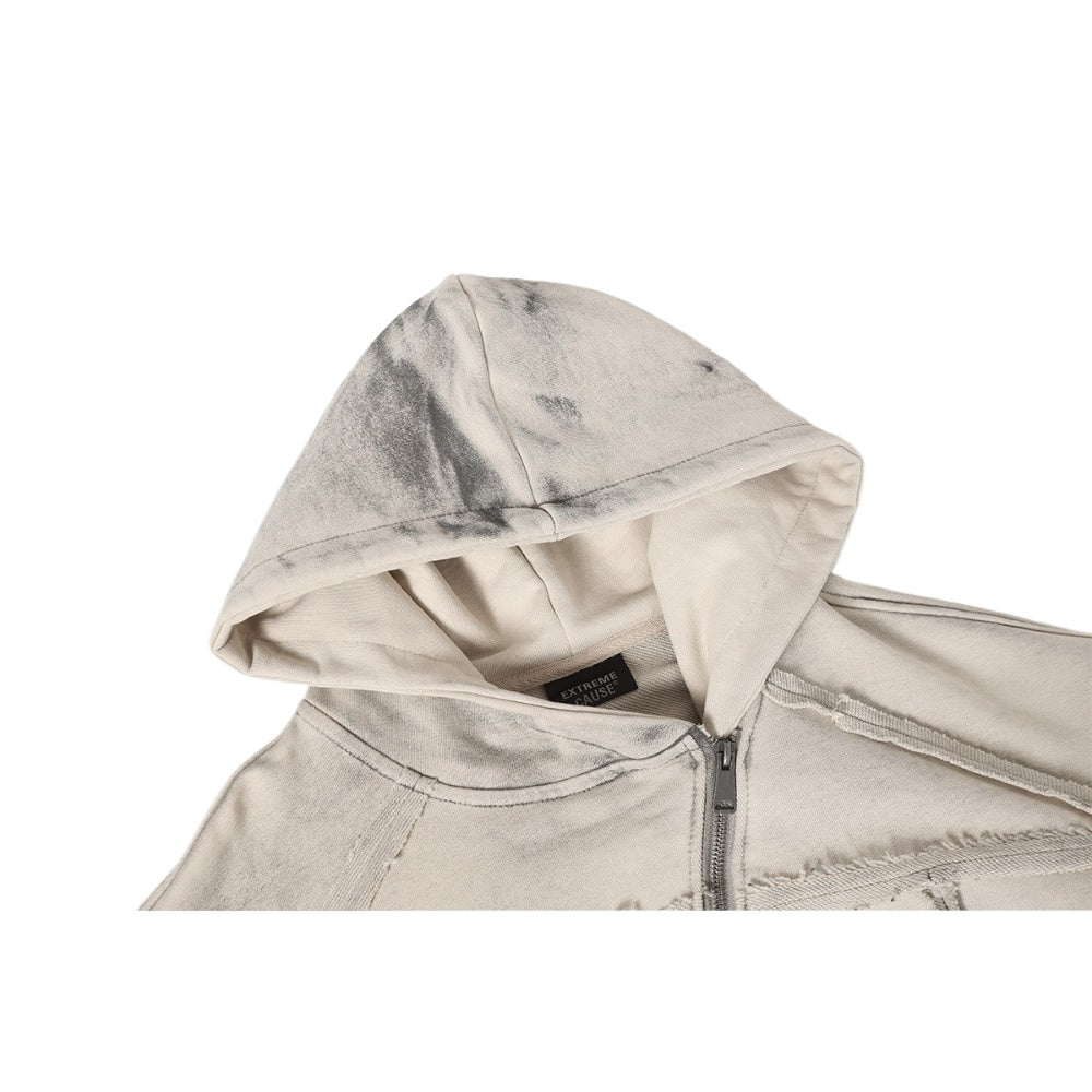 Retro Washed Water Slanted Zipper Hoodie - Thrashink